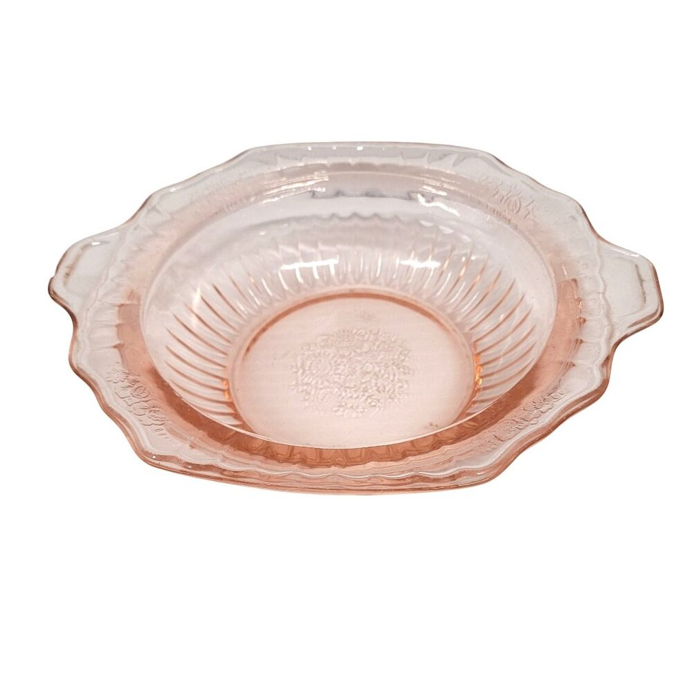 Open Rose Pink Depression 1930s Mayfair Anchor Hocking 8'' Vintage Handle Bowl